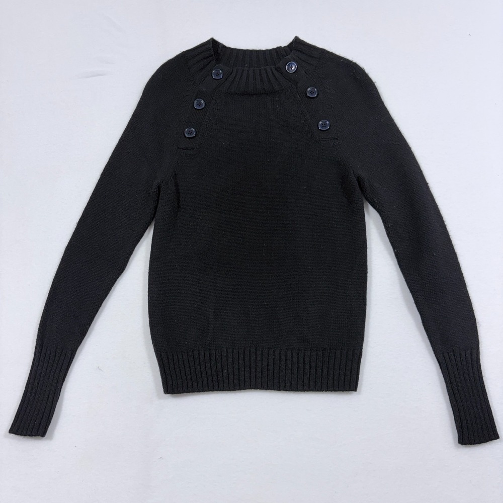 J.Crew Womens XXS Black Mock Neck Button Sweater Lambswool Blend Style K5299